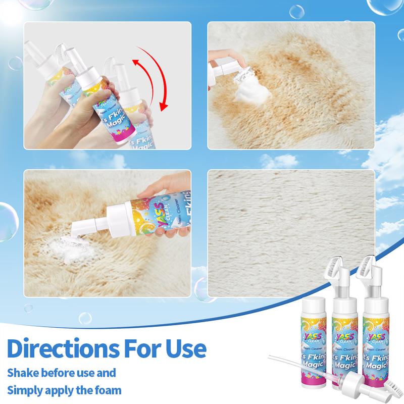 Yass Clean Magic Foam Cleaner for Carpets & Upholstery – Pet Stain & Odour Remover with Cleaning Brush🧼🪄