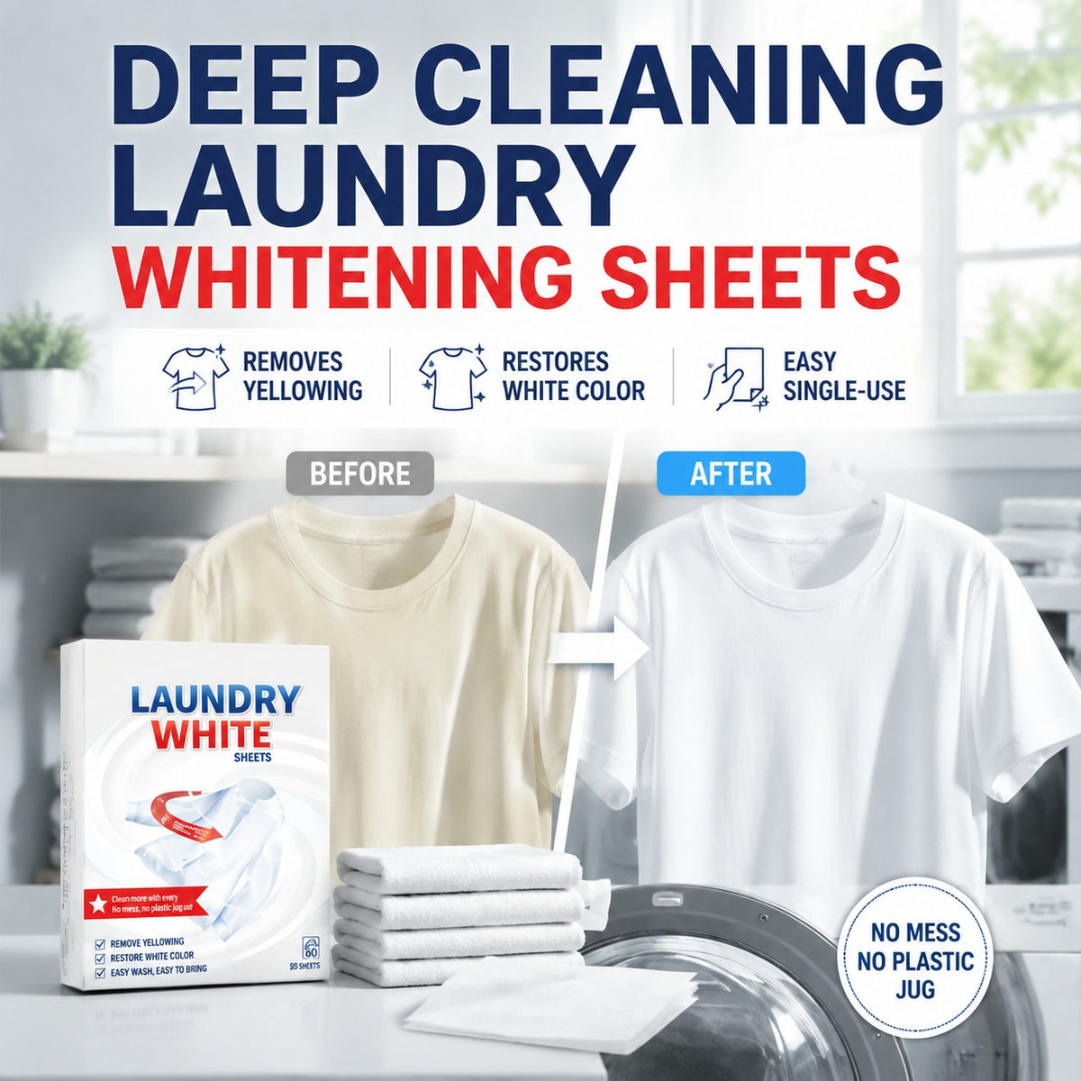 Deep Cleaning Laundry Whitening Sheets Powerful Stain Remover Brightening Fabric Laundry Cleaning Sheets