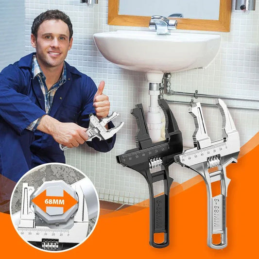 Reversible sink wrench with 6-68mm jaw opening