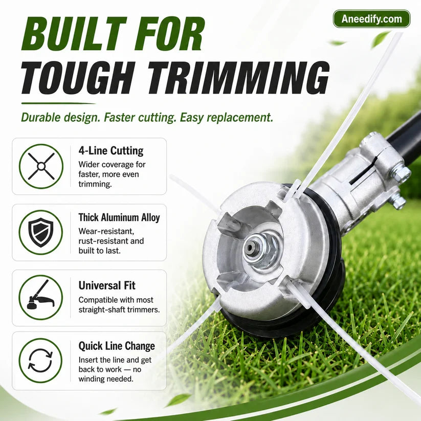 Aluminum Trimmer Head – 4-Line Cutting & Universal Fit – Heavy-Duty & Easy Line Replacement