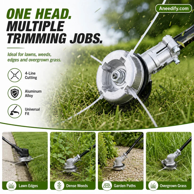 Aluminum Trimmer Head – 4-Line Cutting & Universal Fit – Heavy-Duty & Easy Line Replacement