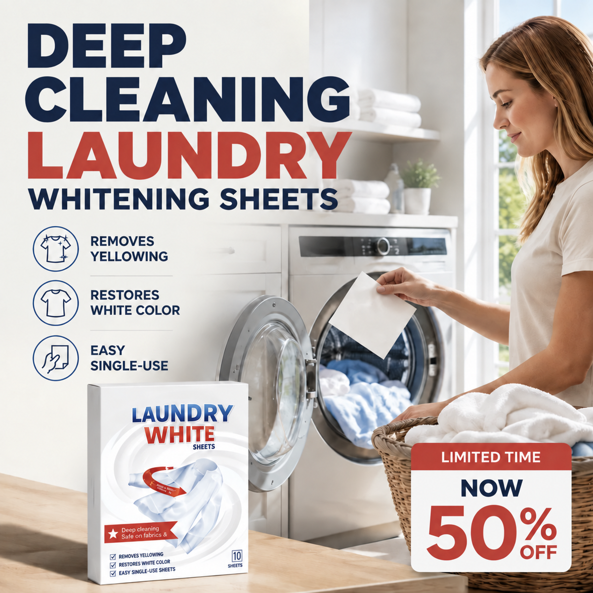 Deep Cleaning Laundry Whitening Sheets Powerful Stain Remover Brightening Fabric Laundry Cleaning Sheets