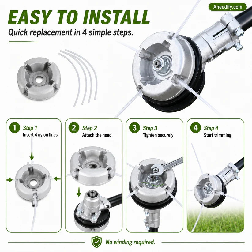 Aluminum Trimmer Head – 4-Line Cutting & Universal Fit – Heavy-Duty & Easy Line Replacement